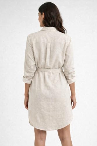 Image of NOBARR Women's Light Grey Linen Blend Shirt Dress with Waist Tie Belt