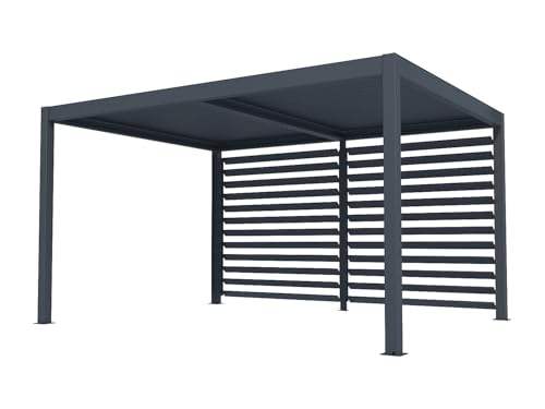 Vente-unique-Pérgola bioclimática autoportante eléctrica Antracita en Aluminio con Lamas orientables y celosía 3,68 m - 12 m² - AMADORA