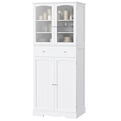 Horstors Kitchen Storage Cabinet, Freestanding Pantry Cabinet With Large Drawer And Shelves, Tall Utility Storage Cabinet For Kitchen, Living Room, Bathroom, Office, White, 29.9"L X 15.7"D X 70.8"H #TOP6