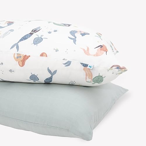 Image of Little Unicorn Standard Pillowcase 2 Pack | Super Soft & Breathable Muslin Fabric | Snug Envelope Closure | for Crib and Toddler Bed (Mermaid Party)