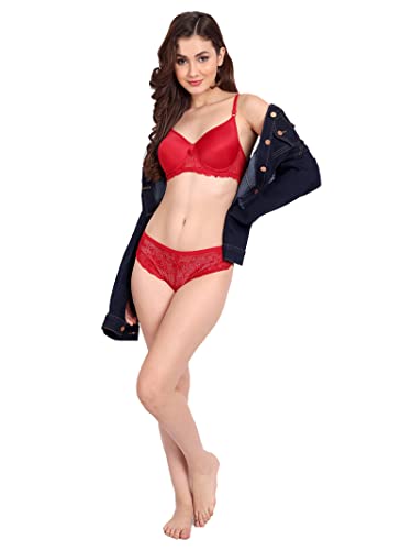 Image of FIMS - Fashion is my style Women Cotton Floral Lace Padded, Non-Wired, Full Coverage, Seamless Bra Panty Set, Multicolor, Lingerie Set