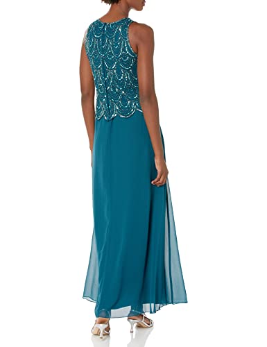 Image of J Kara Womens Plus Size Sleeveless Beaded Pop Over Long Dress with Scarf