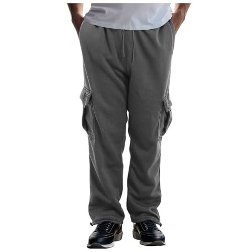 Fleece Lined Sweatpants for Men Big and Tall Solid Color Drawstring Elastic Waist Baggy Cargo Pants with Pockets2