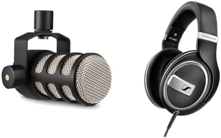 RØDE PodMic Broadcast-quality Dynamic Microphone with Integrated Swing Mount for Podcasting, Streaming, Gaming, and Voice Recording,Black,XLR & Sennheiser HD 599 Special Edition, Open Back Headphone
