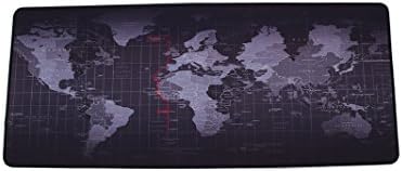 Woodlandu Large Gaming Mouse Pad Printed with World Map Stitched Edges Speed Silky Smooth Surface Non-Slip Rubber Base Mats 300x700x3mm/11.8x27.56x0.12 inch Black Edges