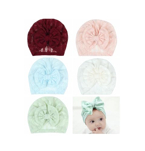 Newborn Lace Hats with Bowknot Solid Color Baby Turban Breathable Infant Beanie Caps.(MZ19)2