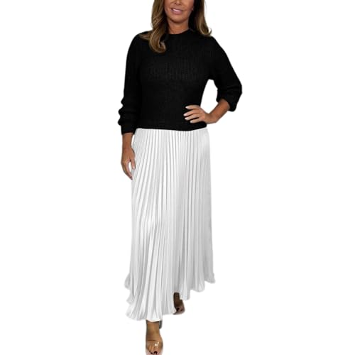 Ensemble jupe longue et haut d'hiver col rond à plis pour femme chic