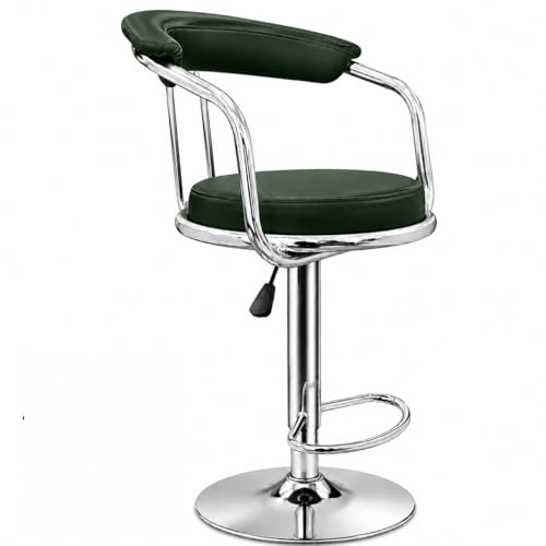 Image of Kemon Modern Adjustable Swivel Bar Stool Chair with Backrest, PU Leather Hydraulic Counter Stool with Footrest for Kitchen Island, Cafe & Home Bar (1, Green, Round Barrel Stool)