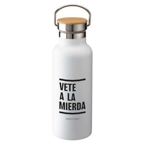 Botella Termica Tapon de Madera Regalo Frases Humor Sarcasmo (Vete a la mierda)