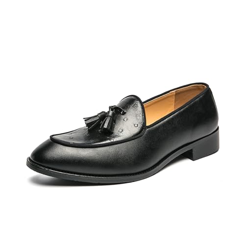 Men's Leather Tassels Slip-On Dress Loafers Fashion Casual Flats Moccasin Boat Shoes for Business Formal Work Office Penny Smoking Shoes