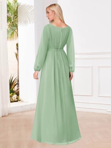SOLODISH Modest Long Sleeve Bridesmaid Dresses A Line Chiffon Formal Dresses for Women3