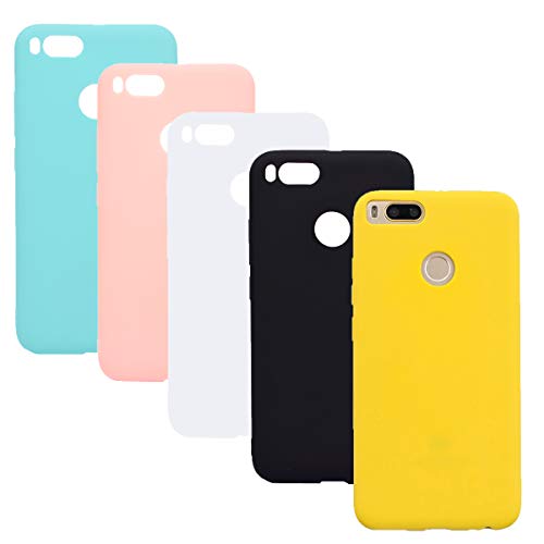 HereMore 5 x Funda para Xiaomi Mi A1, Carcasa Protectora Suave Mate en Silicona Gel TPU Ultra Delgado Antigolpes Cubierta de Protección para Xiaomi Mi A1 [Blanco,Negro,Rosa,Verde,Amarillo]