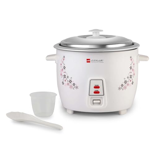 Image of CELLO Iris Electric Rice Cooker with Single Pot 1.5L White | 500W Power, Removable Aluminium Non-Stick Bowl with SS Lid, Cool Touch Handle, One Touch Automatic Warm Function, For Rice Pulao Maggi Soup