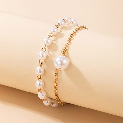 Aneneiceera Boho Pearl Layered Bracelet Gold Bracelet Bride Wedding Beaded Bracelet Minimalist Celestial Bracelet Fashion Hand Chain Jewelry Bridesmaid Gifts for Women and Girls Gifts - Image 4