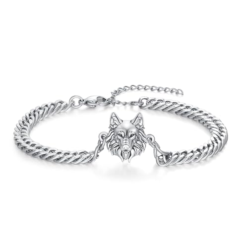 Bracelet de loup nordique en argent 925 de haute qualité
