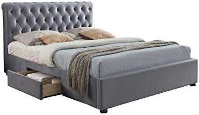 Birlea Velvet Marlow Bed, Fabric, Grey, Super King