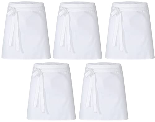 DESERMO 5x Premium Cravate courte devant 50cmx80cm|Tablier de haute qualité à la taille pour femme et homme|Poids du tissu 210g/m²|Blanc