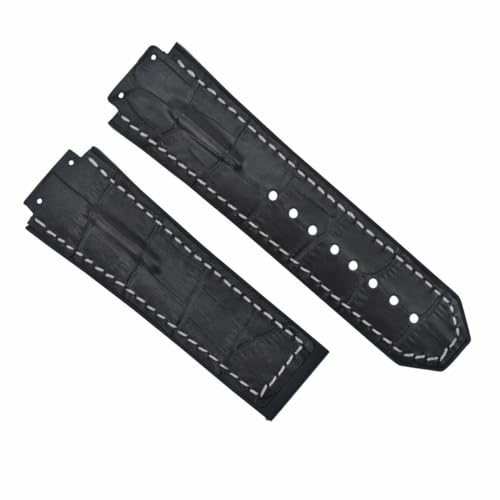 Image of Ewatchparts 28mm Leather Strap Compatible With 48mm Hublot Big Bang Ceramic Fusion King Power Black With White Stitching