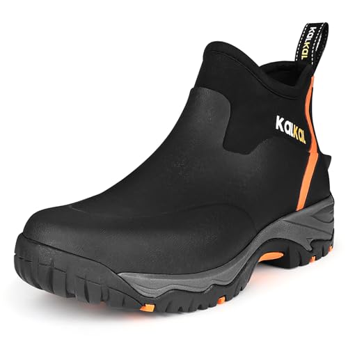 Kalkal Men's Rubber Boots, Waterproof Ankle Rain Boots, Insulated Working Booties with Comfortable Sports Sole, Outdoor Mud Boots for Yard Chore (Black,Size12) by Kalkal - Used condition - US$41.19