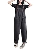 COWOKA Women's Loose Baggy Denim Overalls Casual Vintage Adjustable Straps Stretch Bib Jumpsuit Rompers Harem Pants Black S