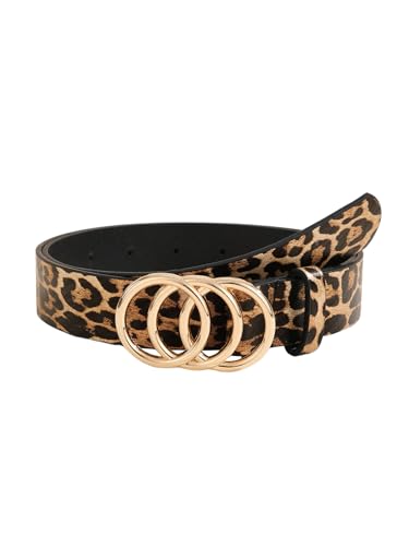 COZYEASE Women's Y2K Leopard Multi Ring Waist Belts Round Buckle Medium Belt for Jeans Pants