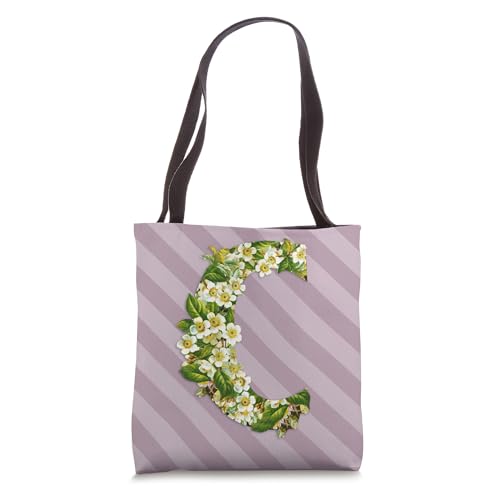 Letter C Initial Monogram Personalized Floral Dusky Purple Tote Bag