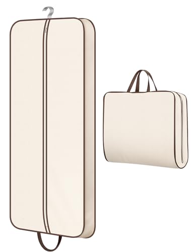 MISSLO 60' Foldable Garment Bags for Travel for Women Dress Bags for Gowns Long Hanging Bag for Closet Storage Dress Protector Bag for Gowns, Suits, Coats, Beige