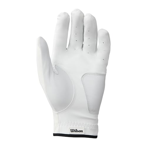 Wilson Grip Plus Herren-Golfhandschuh, Unvergleichlicher Grip, Atmungsaktives Mesh-Design, Reflektierende Details, Weiß, Größe: ML (Linke Hand)