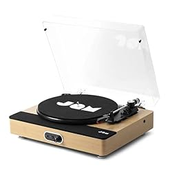 Jam Sound Stream+ Platine, Enceinte Stéréo Intégrée, Connectivité Bluetooth, 3 Vitesses, Adaptateur CA, Câble RCA vers AUX, Adaptateur de Disque et Tapis Antidérapant Inclus, Finition Bois Élégante - Les Beatles, Paul McCartney, John Lennon, RIngo Starr, George Harrison