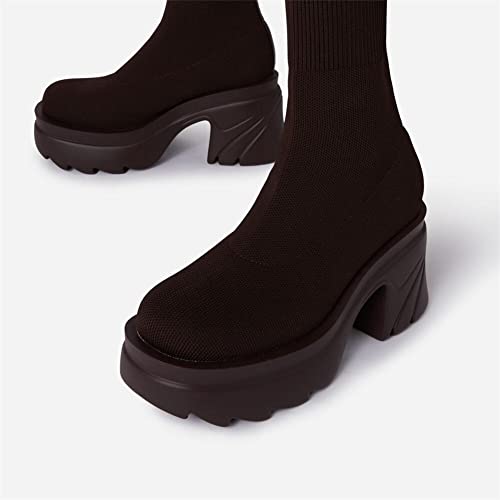 Keleimusi Womens Lugs Chunky Platform Sock Boots Knit Block Heeled Ankle Booties thumb #2
