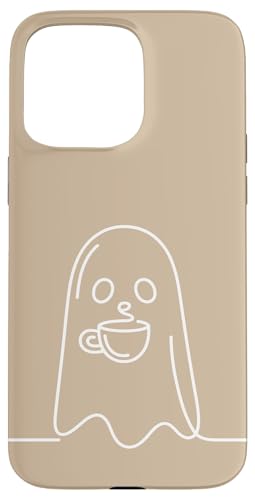 Aesthetic One Line Art Ghost and Coffee - �x�[�W�� �X�}�z�P�[�X iPhone 15 Pro Max �p