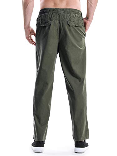Men's Lightweight Casual Pants Elastic Waist Pull On Work Travel, Teen Boys Husky Pants Army Green Tag 7XL - US 452