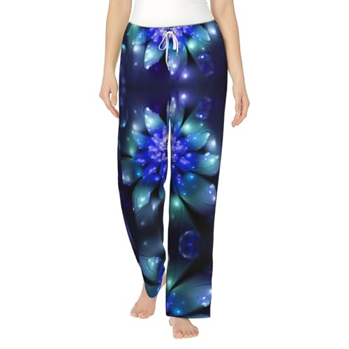 Pantalon de pyjama floral bleu pour femmes et filles | Vêtement de nuit ample en tissu doux