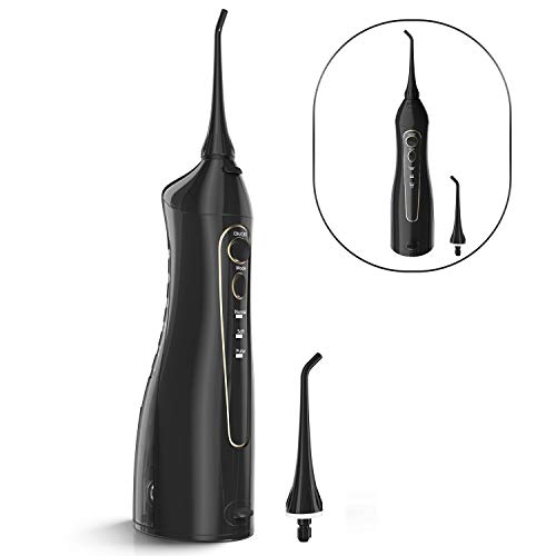 Cordless Water Flosser Portable Oral Irrigator for Brace and Dental Works Professional USB Rechargeable Power Dental Water Jet with 3 Modes 2 Jet Tips for Travel and Home Use Black