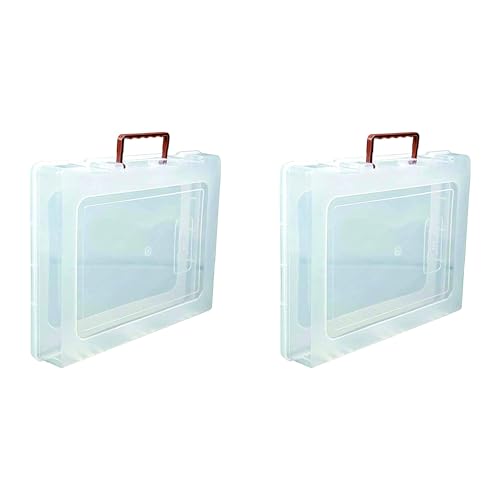 Image of Multipurpose Plastic Rectangular Storage Boxes with Locks and Handle Matte Finish for Saree, Laptop, Books (Set of 2, Rajkumari)