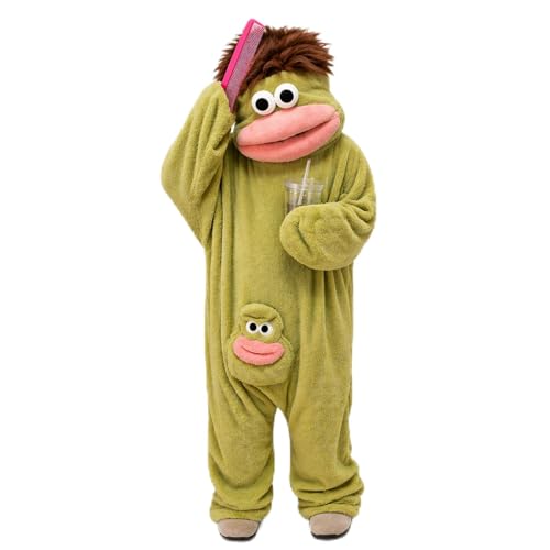 Yieroiey Silly Frog Onesie Pajamas – Soft Plush Cosplay Jumpsuit, Unisex Cozy Loungewear for Sleepovers & Relaxation (US, Alpha, X-Large, Regular, Regular, Green (Pajamas + Comb))