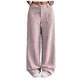 Generisch Pantalones de pana para mujer, pierna ancha, cintura alta, pantalones chinos, holgados, pantalones de pana marrón, pantalones de pana para otoño e invierno, cómodos, culotte, monocolor