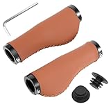 Giyofom Fahrradgriffe, Ergonomische fahrradlenker aus braunes echtes Leder, Leicht & Stabil, Ideal für MTB, Trekkingrad, E-Bike, Cityrad, Faltrad, eBike und mehr