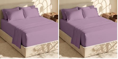 Image of Hearth & Harbor Extra Deep Pocket King Size Sheets Set - Fits Mattress 18-24 Inches Deep - 6 Piece Lavender Dream Sheets
