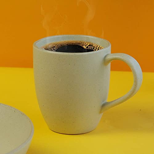 Star Moon Stoneware Coffee Mug 420Ml Cup Set, Elegant European Charm Ceramic Earthenware Coffee Cup, Irregular Shaped, Microwave & Dishwasher Safe, Set Of 2 (Beige) #TOP17