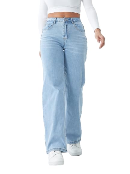 Straight Leg Jeans for Women,High Waisted Wide Leg Loose Stretchy Boyfriend Denim Pants Baggy Jeans for Women (US, Alpha, X-Small, Regular, Regular, Lightblue)