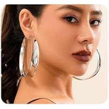 Gold Chunky Hoop Earrings for Women Exaggerated Large Wide Post Thick Hoop Earrings Minimalist Polished 80MM Statement Earrings Prom Jewelry Gift