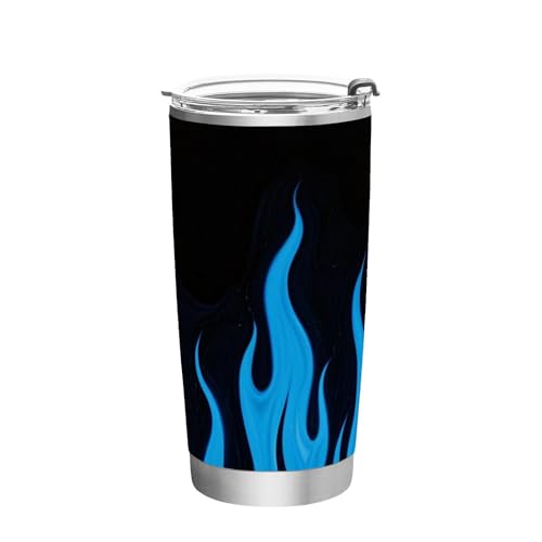 siphylline Botella de acero inoxidable azul llama negra, resistente a fugas, taza de viaje con tapa para bebidas calientes y frías, vaso aislado de 20 onzas, 20 onzas
