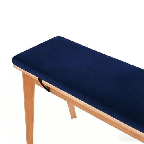 Gumatea Interior/Exterior Cojín Banco Jardín 3cm Grosor Espuma Alta Densidad Base Texturizada Antideslizante Correas Hebillas Cojines Terciopelo Cristal Bancos Piano Cojines Patio(Blue,18x28in)