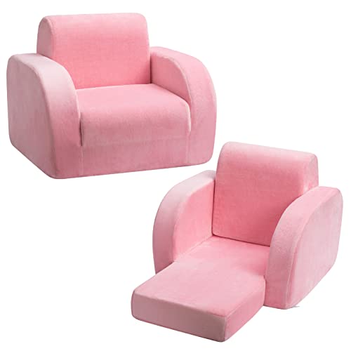 Alimorden 3-In-1 Flip Out Cuddly Plush Toddler Couch Convertiable Sofa To Lounger For Nap Play Sleep, Pink #TOP19