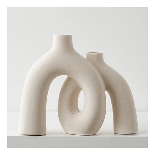 Hug Donut Decorative Vase Set - Modern Nordic Boho Style Vases Home Decor, Matte Ceramic Decorations for Living Room Shelf, Bookshelf Mantle Entryway Table or Console Décor (Cream White)