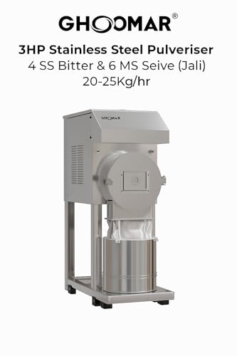 Image of Commercial Pulverizer | 3HP Automatic Stainless Steel Atta Chakki | Flour Mill 15 to 20 Kg Per Hour Capacity for Wheat Grains, Pulses & Masala Grinding | Online Installation Available