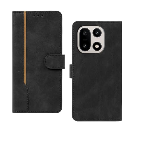 Image of amazon basics OnePlus 15 5G Flip Cover | Card Pockets Wallet & Stand | Flip Cover for OnePlus 15 5G (Black with Beige Strip)