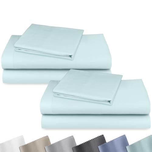 Image of 2-Pack Soft Natural 100% Cotton Sateen Twin Sheets Sets, Seafoam