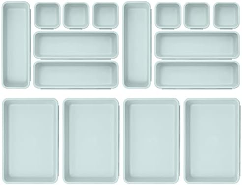 Famhap 16 PCS Drawer Organizers, 3-Size Versatile Desk Drawer Organizer Trays with Non-slip Silicone Pads for Makeup, Cosmetics, Kitchen, Bedroom, Bathroom and Office (Green)
